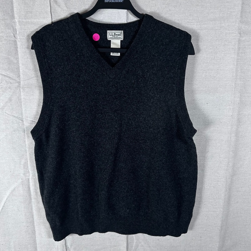VTG L.L Bean Mens XL Lambswool V-Neck Sweater Vest Charcoal Gray Heather 264791